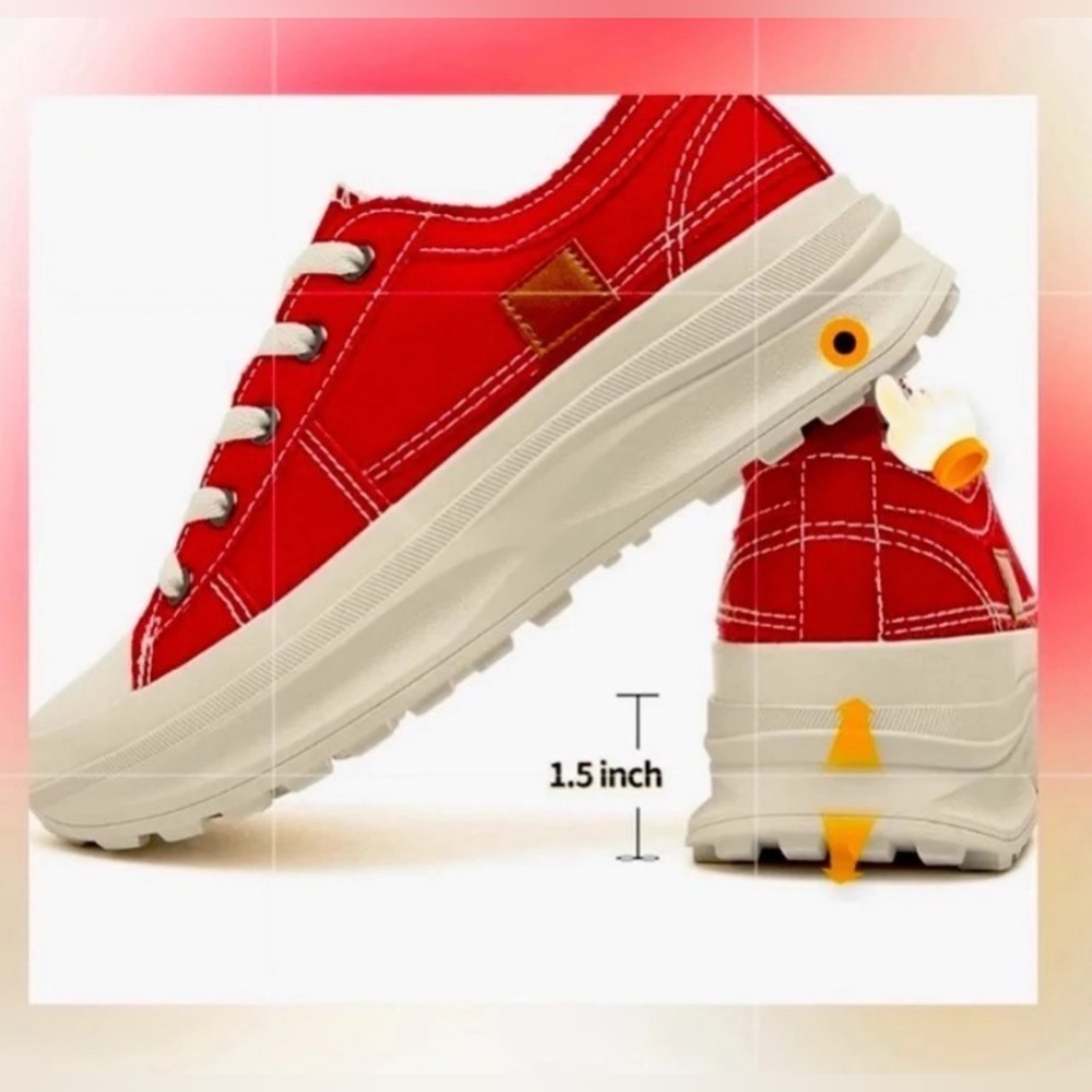 CANVAS SNEAKERS ~ Women’s Red and White canvas sneakers never worn size 7 - Picture 5 of 8